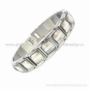 Stainless Steel Bracelets with 15-piece Multifaceted Crystal Stones, Polished and Brushed Process